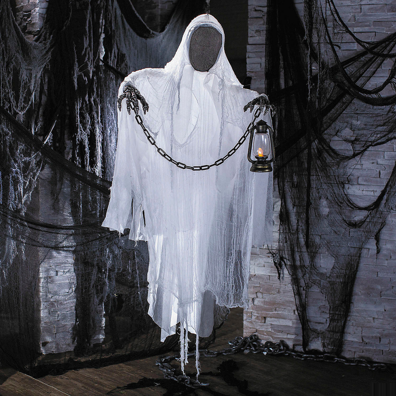Spooky 5 Ft Hanging Faceless Ghost Decoration with Lantern for Halloween Parties and Haunted House Displays
