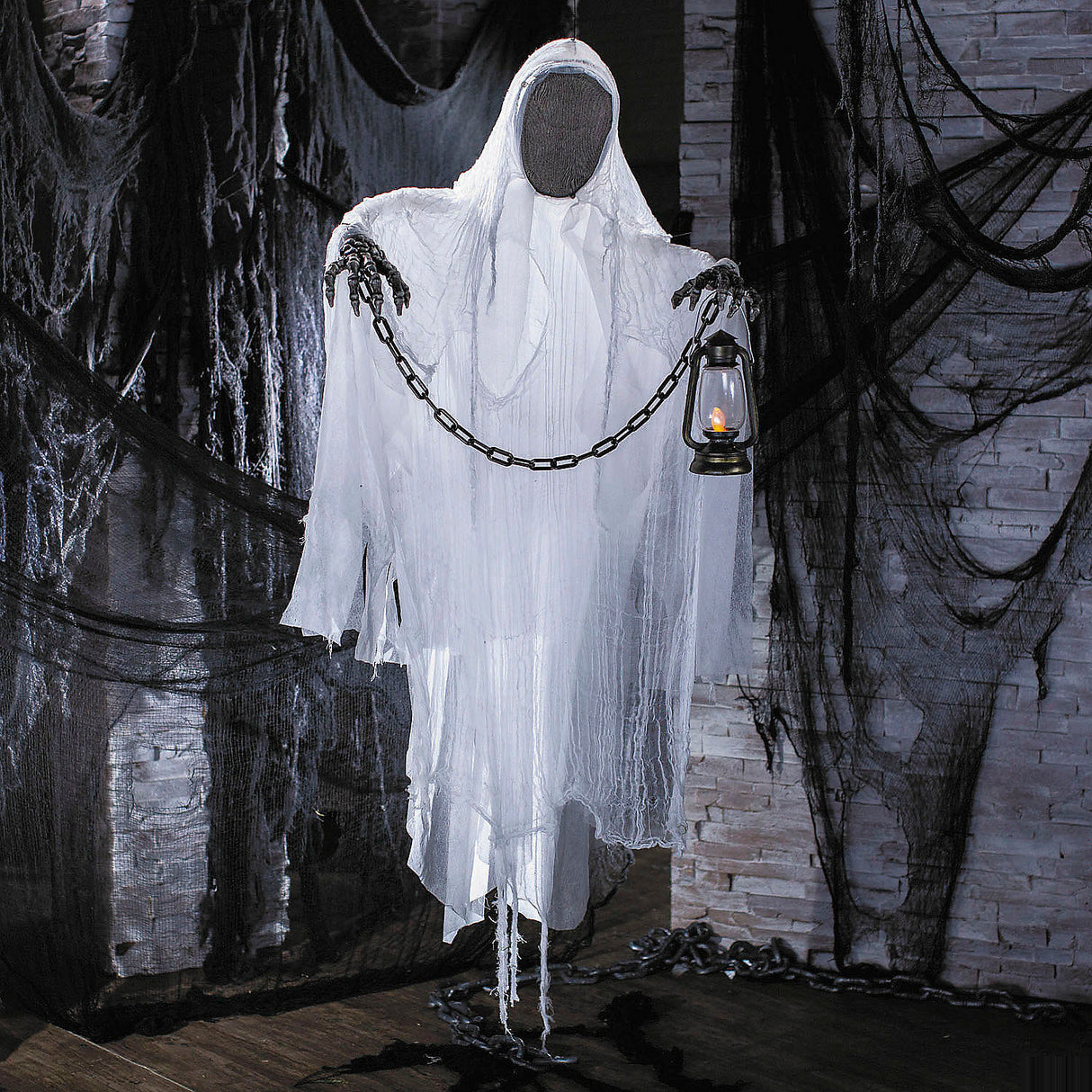 Spooky 5 Ft Hanging Faceless Ghost Decoration with Lantern for Halloween Parties and Haunted House Displays
