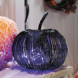 Decorative Rattan Pumpkin with Purple Light Strand for Halloween Decor and Party Centerpieces