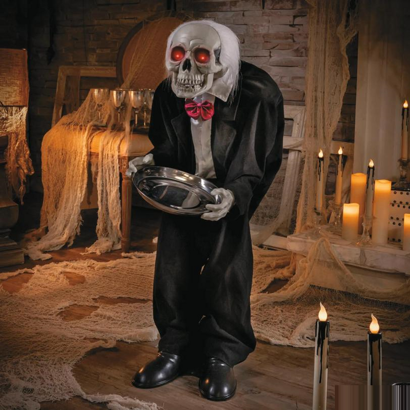 3 Ft. Standing Black & White Skeleton Butler Halloween Decoration