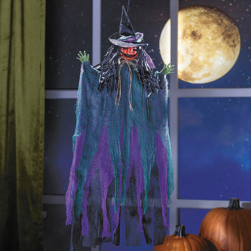 27 1/2 Inch Hanging Pumpkinhead Scarecrow Decoration for Halloween Parties Haunted House Events and Seasonal Decor