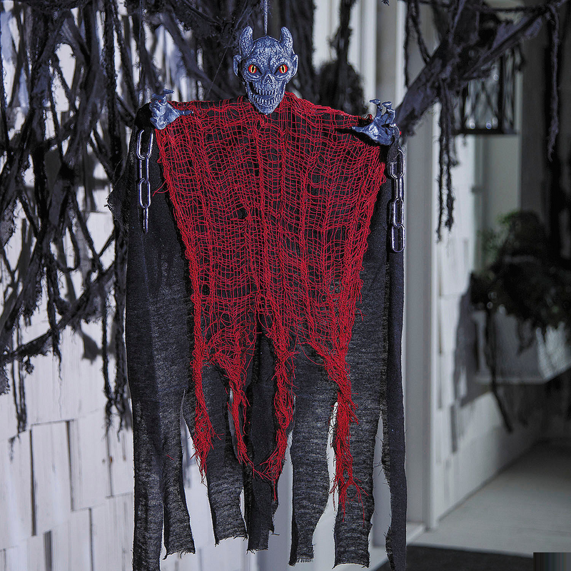 Spooky 27 1/2 Inch Hanging Red and Black Devil Decoration for Halloween Parties and Haunted House Events