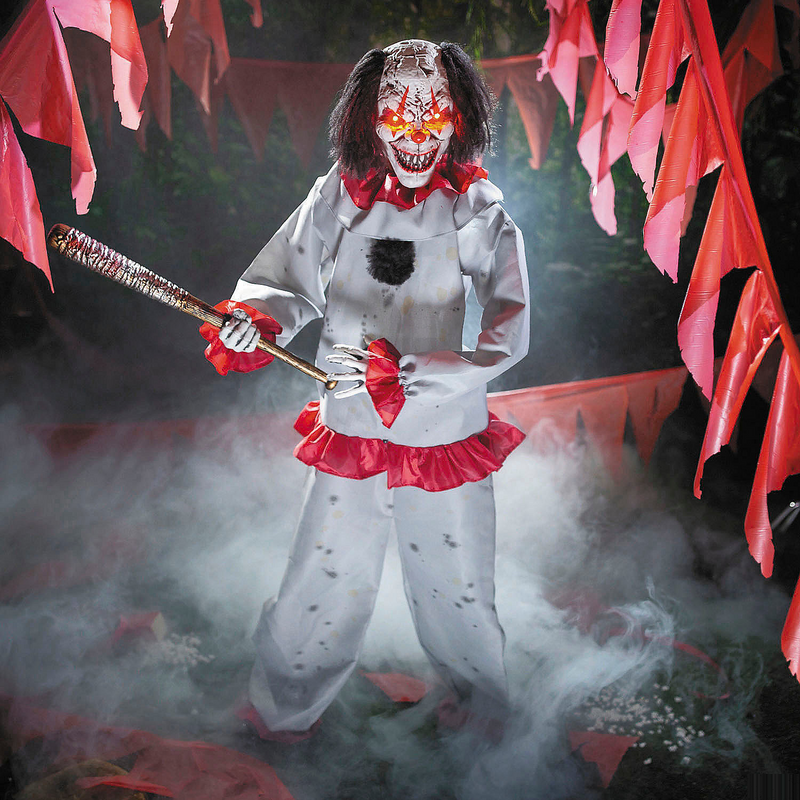Animated 5 Ft 8 in Clown Decoration with Baseball Bat for Halloween Parties and Spooky Events