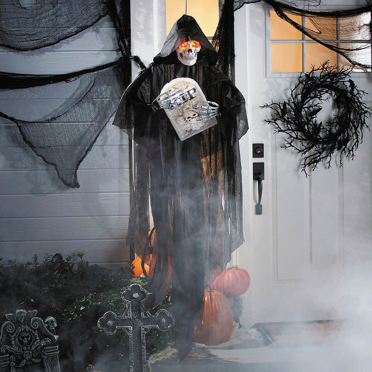 5 Ft 2 Inch Sonic Hanging Skeleton Reaper for Halloween Party Decorations and Haunted House Displays