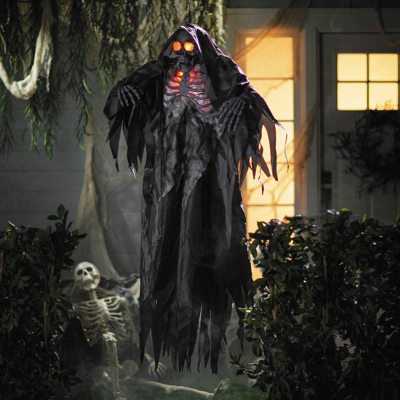 5 Ft Light-Up Hanging Black & Gray Grim Reaper Decoration - Halloween Prop product image showing the design and