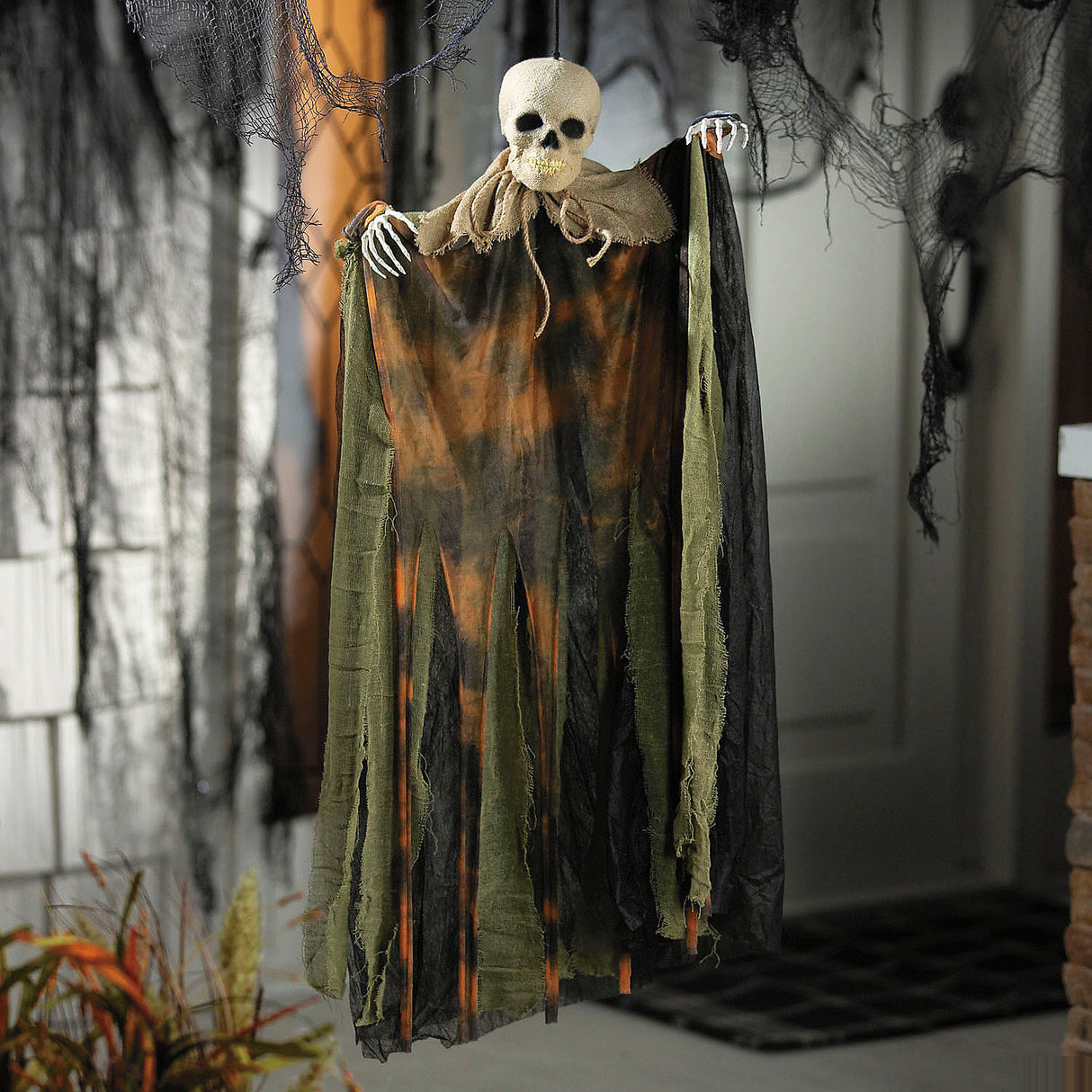 Spooky 29 1/2 Inch Hanging Pumpkin Man Decoration for Halloween Haunted House Displays and Festive Decor