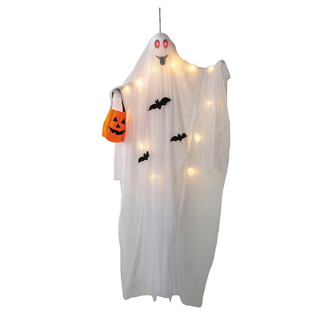 5 Ft. 10 3/4" Hanging Light-Up Ghost with Pumpkin Bag Halloween Decoration
