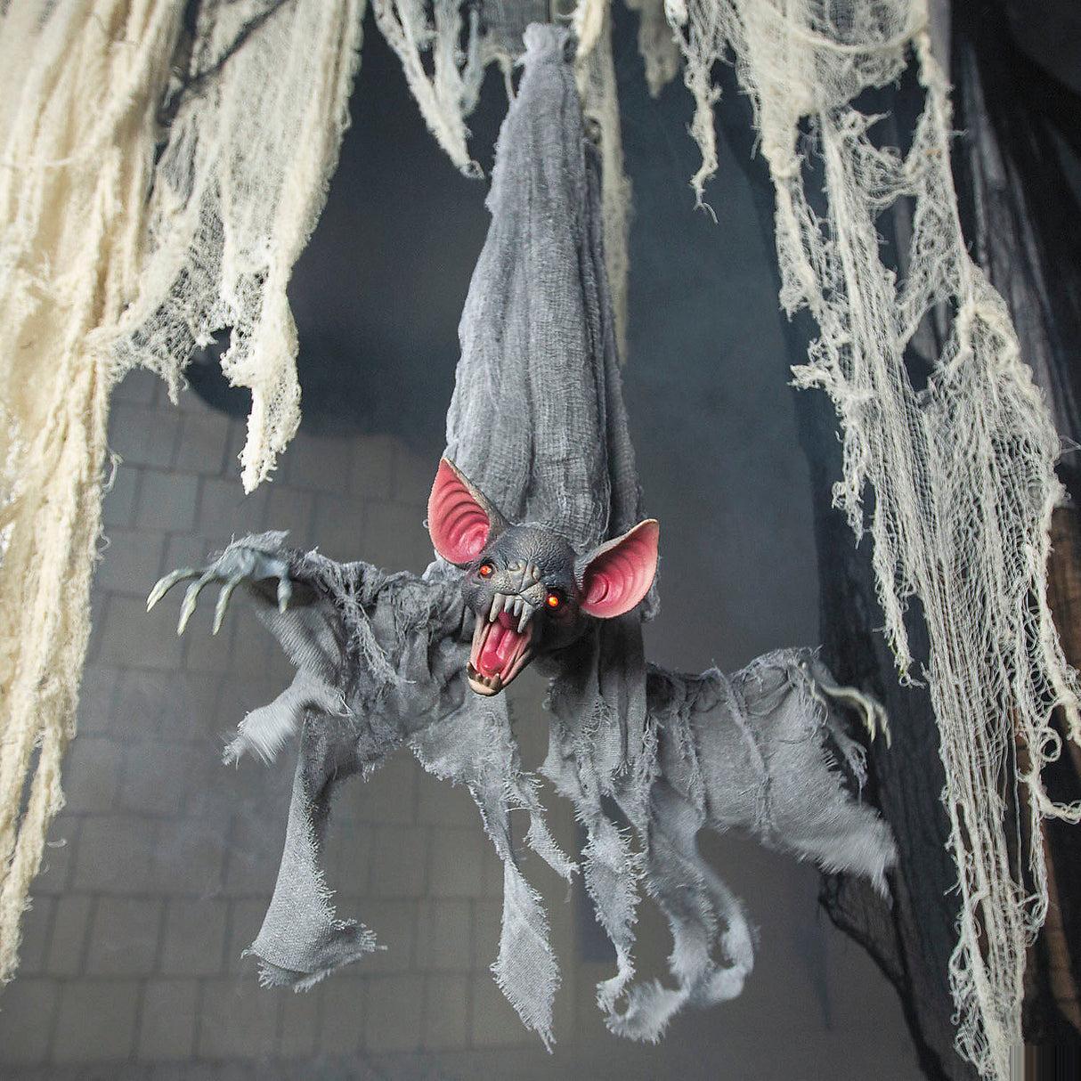 Spooky Animated Light-Up Gray Bat Decoration for Halloween Parties and Haunted House Displays