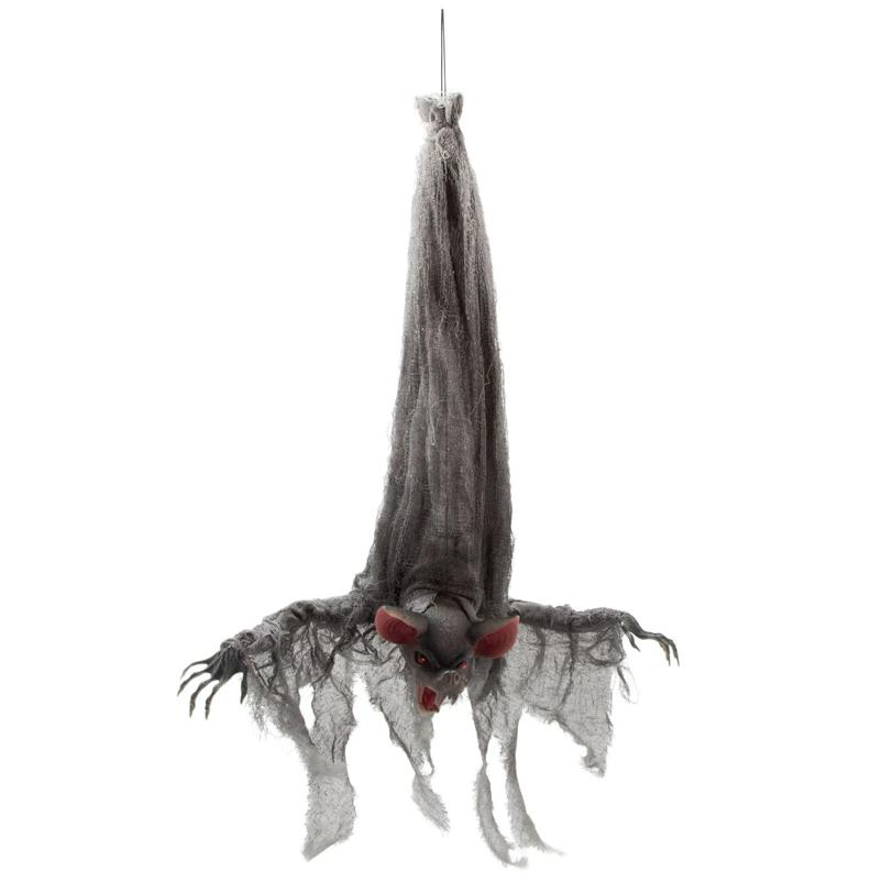 39 1/4" Animated Hanging Light-Up Upside-Down Gray Bat Halloween Decoration