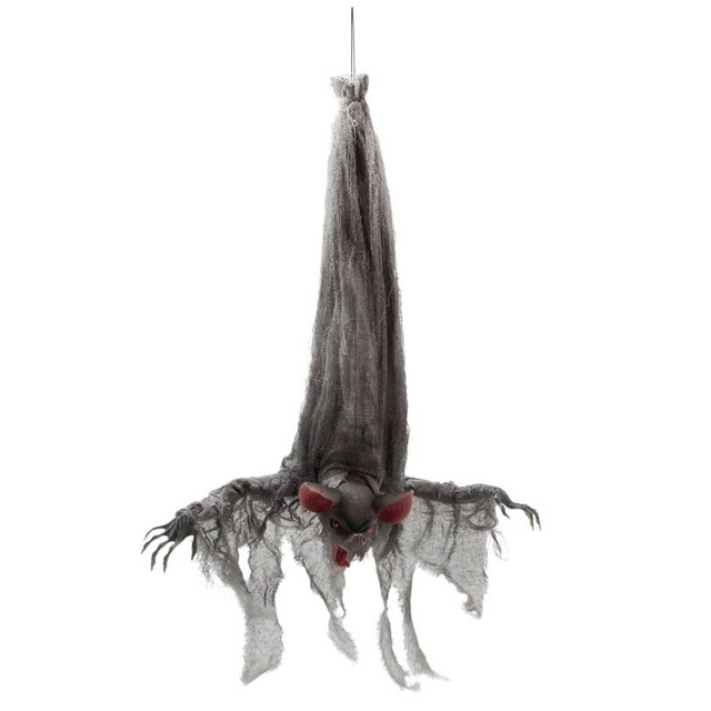 39 1/4" Animated Hanging Light-Up Upside-Down Gray Bat Halloween Decoration