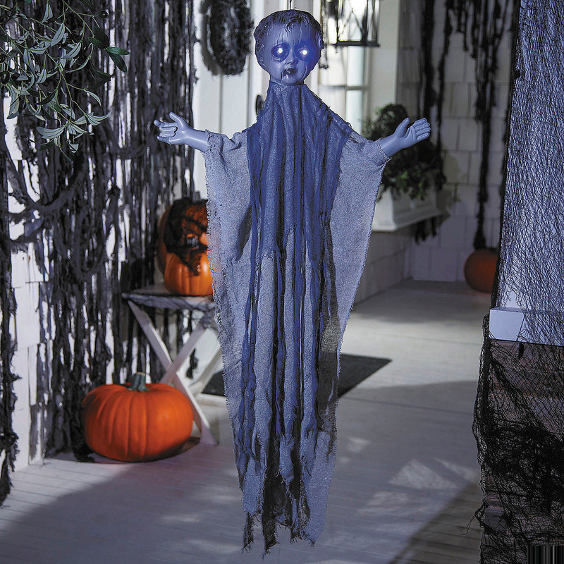 39 1/4 Inch Animated Light-Up Gray Angel Decoration for Creepy Halloween Displays and Parties