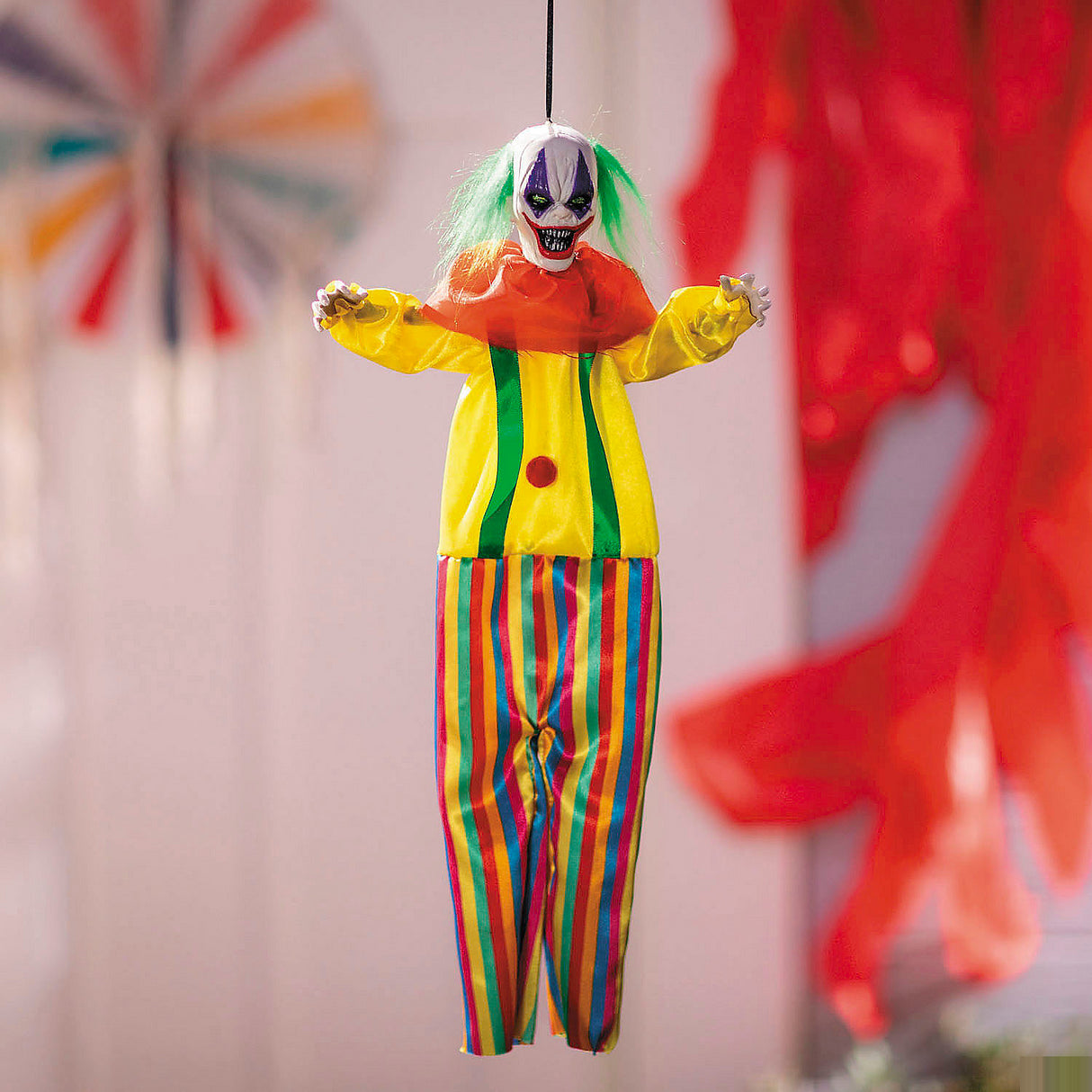 Vibrant 19 3/4 Inch Hanging Clown Decoration for Halloween Parties and Haunted House Displays