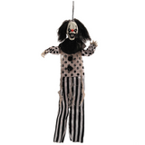 19 3/4" Hanging Black & White Clown with Black Hair Halloween Decoration