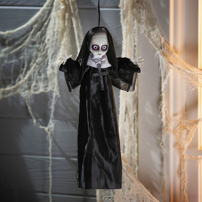 19.75-inch black and white hanging nun Halloween decoration