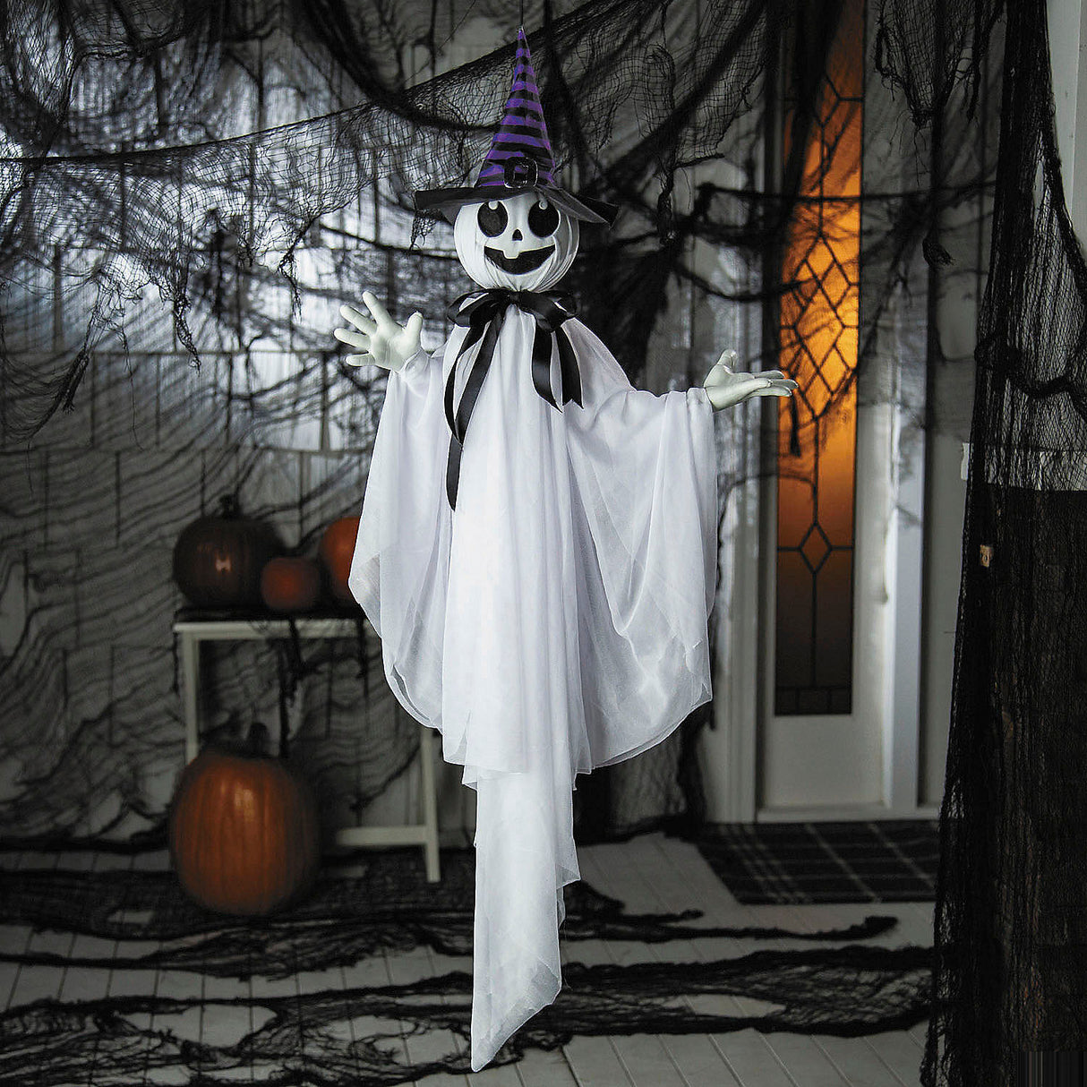 39 1/4 Inch Animated Hanging Smiling Ghost for Halloween Decorations Parties and Spooky Events
