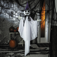 39 1/4" Animated Hanging Smiling Ghost with Witch Hat & Black Bow Halloween Decoration
