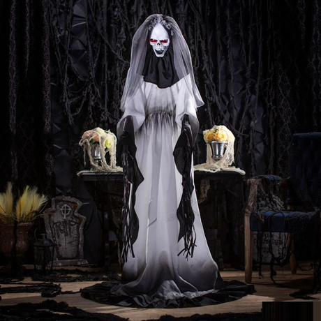 Animated Light-Up Standing Creepy Bride with Sound Halloween Decoration 5 Ft. 4\