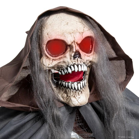 5 Ft. 6" Animated Light-Up Standing Talking Skeleton Reaper with Lantern Halloween Decoration