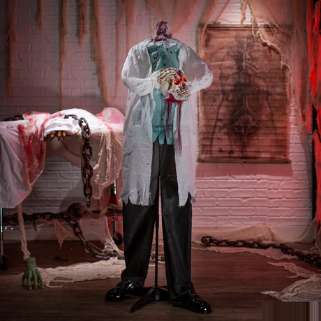 5 Ft. 2" Animated Light-Up Standing Shaking Headless Skeleton Doctor Halloween Decoration