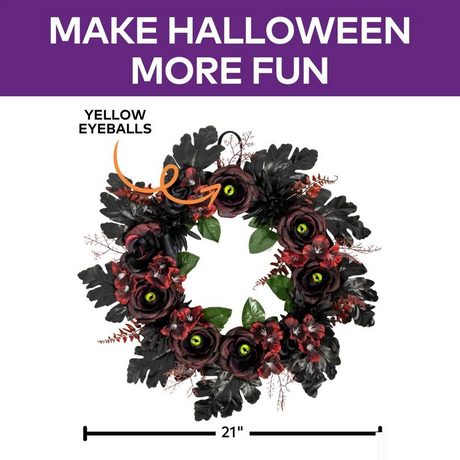 21" Dark Floral Wreath with Eyes Halloween Decoration