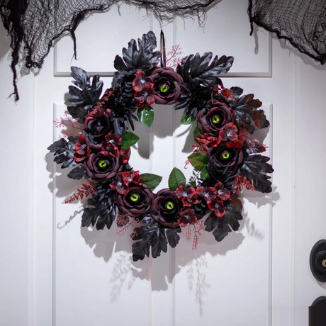 21" Dark Floral Wreath with Eyes Halloween Decoration