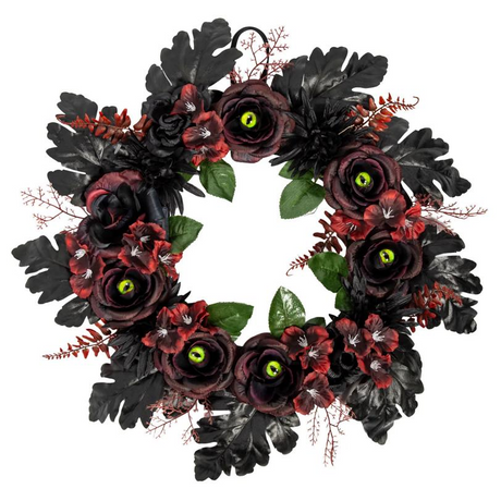 21" Dark Floral Wreath with Eyes Halloween Decoration