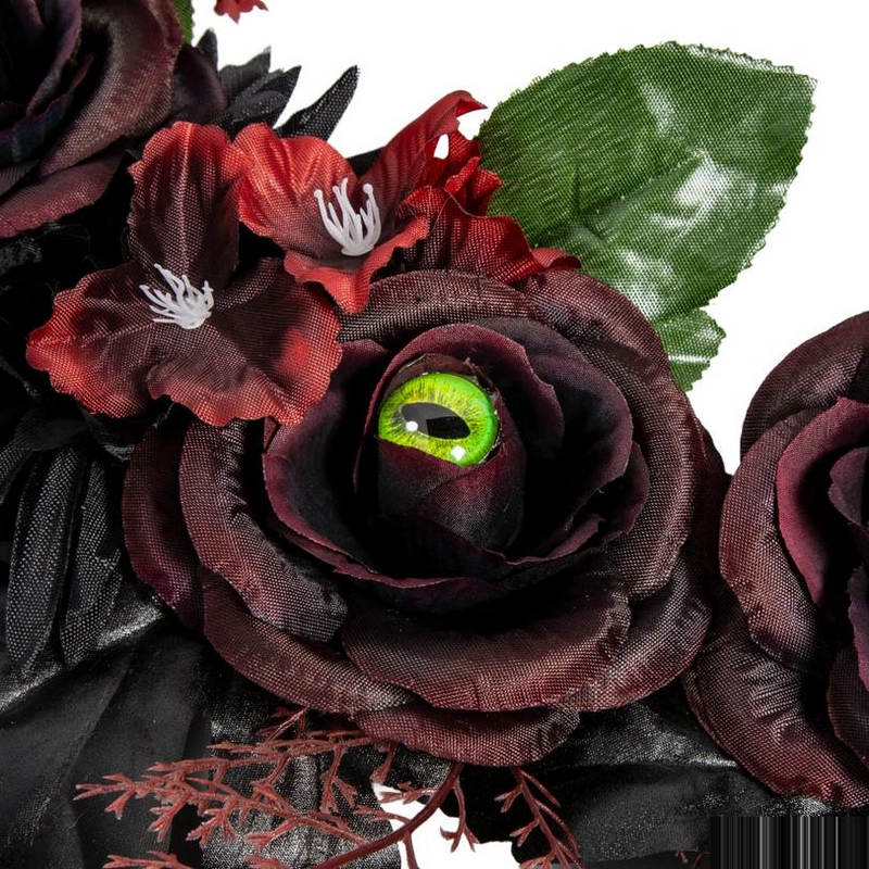 21" Dark Floral Wreath with Eyes Halloween Decoration