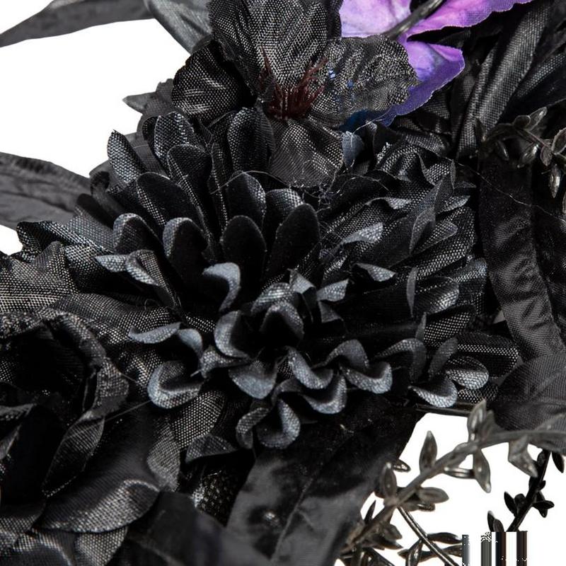 17 3/4" x 25 1/2" Dark Floral Wreath with Skulls, Spiders & Butterflies Halloween Decoration