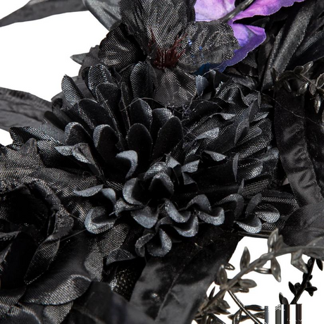 17 3/4" x 25 1/2" Dark Floral Wreath with Skulls, Spiders & Butterflies Halloween Decoration