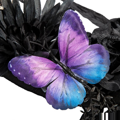 17 3/4" x 25 1/2" Dark Floral Wreath with Skulls, Spiders & Butterflies Halloween Decoration