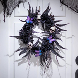 17 3/4" x 25 1/2" Dark Floral Wreath with Skulls, Spiders & Butterflies Halloween Decoration