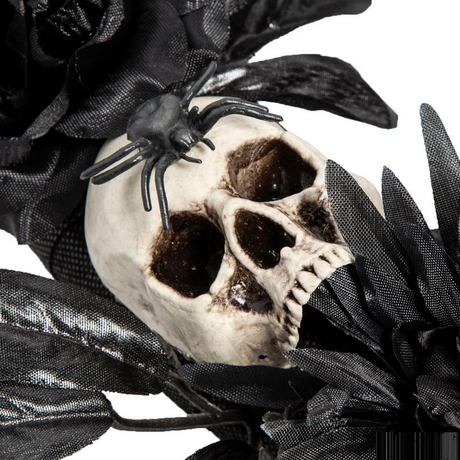 17 3/4" x 25 1/2" Dark Floral Wreath with Skulls, Spiders & Butterflies Halloween Decoration