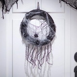 14 3/4" x 23 1/2" Black Wreath with Black Spiders & Spider Webs Halloween Decoration