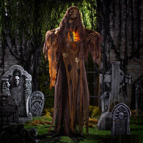 Light-Up Standing Skeleton Reaper with Chains & Sound Halloween Decoration 5 Ft. 2\