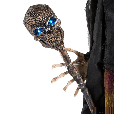 6 Ft. 10" Light-up Standing Talking Creepy Witch with Skull Staff Halloween Decorations