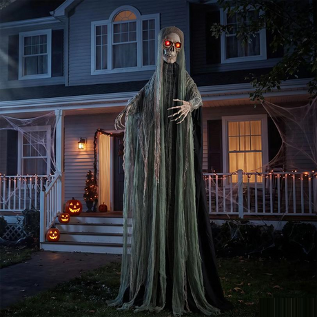 7 Ft. Animated Light-Up Standing Swaying Skeleton Reaper with Sound Halloween Decoration