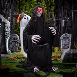 47" Animated Hide & Seek Ghost with Light-Up Sitting Skeleton Reaper Halloween Decoration