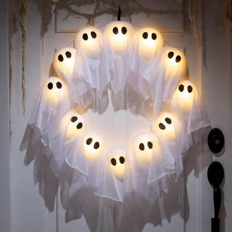 24" Light-Up Ghosts Wreath Halloween Decoration