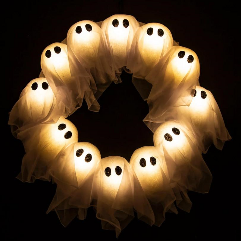 24" Light-Up Ghosts Wreath Halloween Decoration