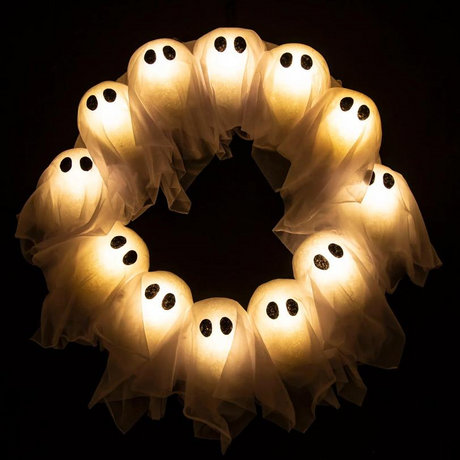 24" Light-Up Ghosts Wreath Halloween Decoration