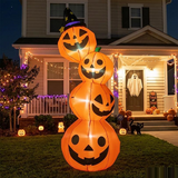 Inflatable Light-Up Stacked Jack-O'-Lanterns with Hat Halloween Outdoor Decoration - 7 ft