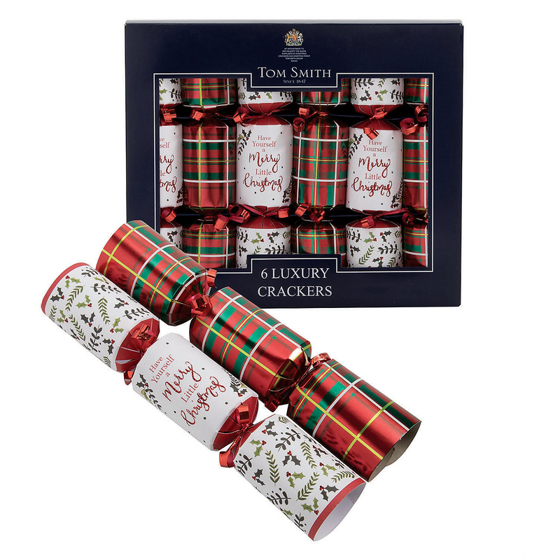 8" Tom Smith Red Plaid & Foliage Luxury Christmas Party Crackers - 6 Pc.