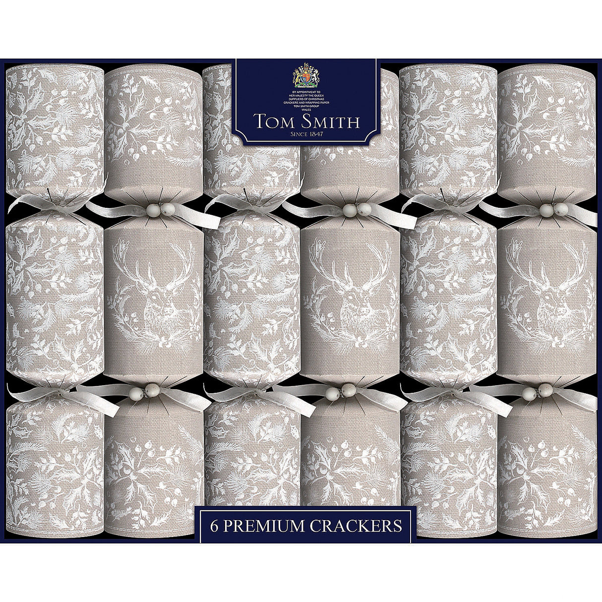 Elegant Linen Stag Premium Christmas Party Crackers for Festive Gatherings and Holiday Celebrations