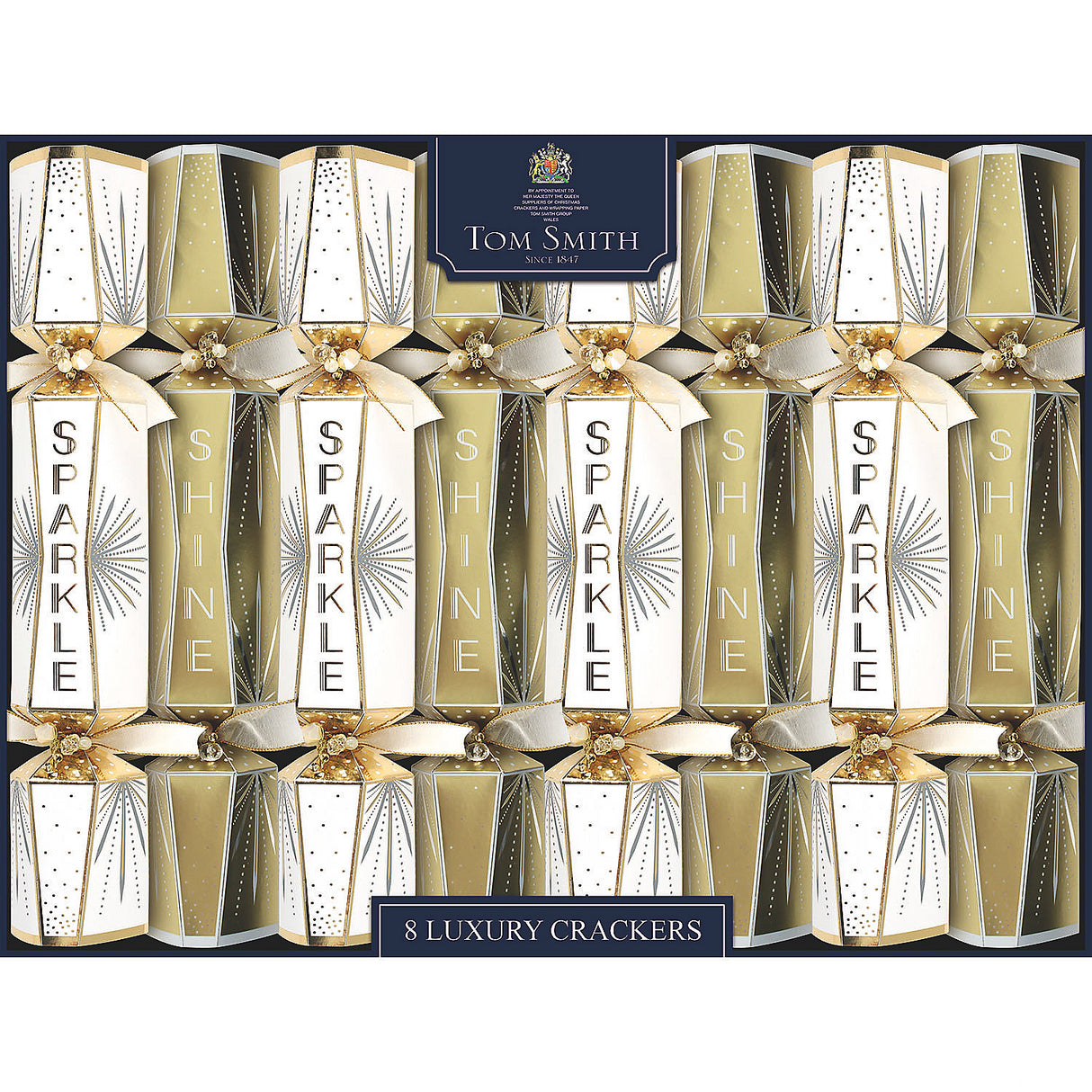 Luxury 8 Inch Gold and Cream Christmas Party Crackers for Holiday Celebrations and Festive Gatherings