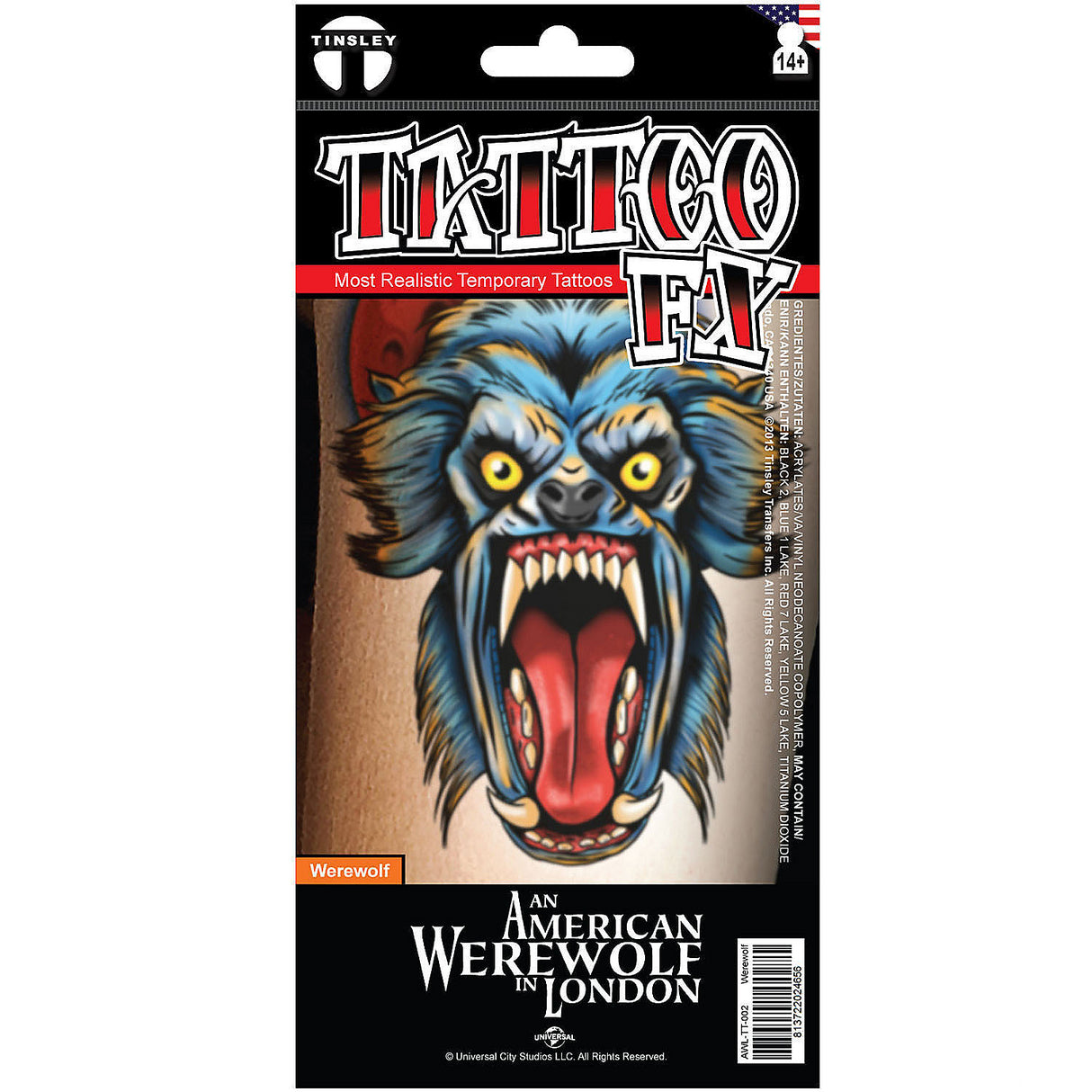 Tinsley Transfers Werewolf Temporary Tattoo for Halloween Parties and Horror Themed Events