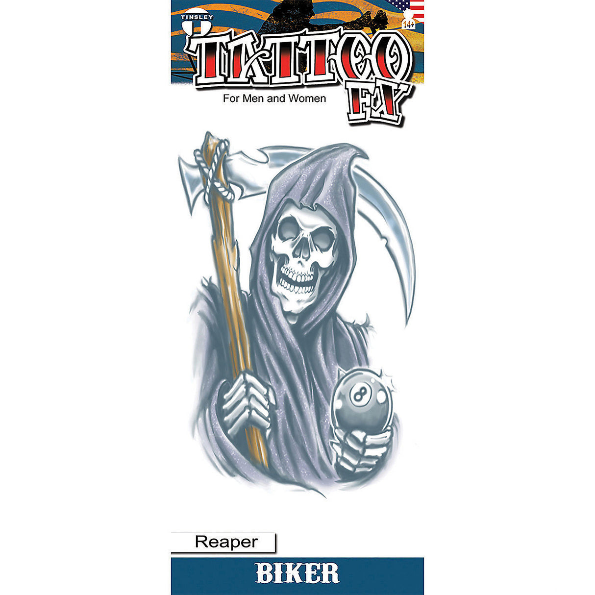 Movie Quality Reaper Biker Tattoo FX for Halloween Costumes Parties and Theatrical Events