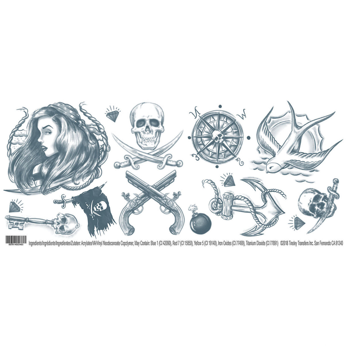 Authentic Buccaneer Pirate Character Temporary Tattoos for Halloween Costumes and Themed Parties