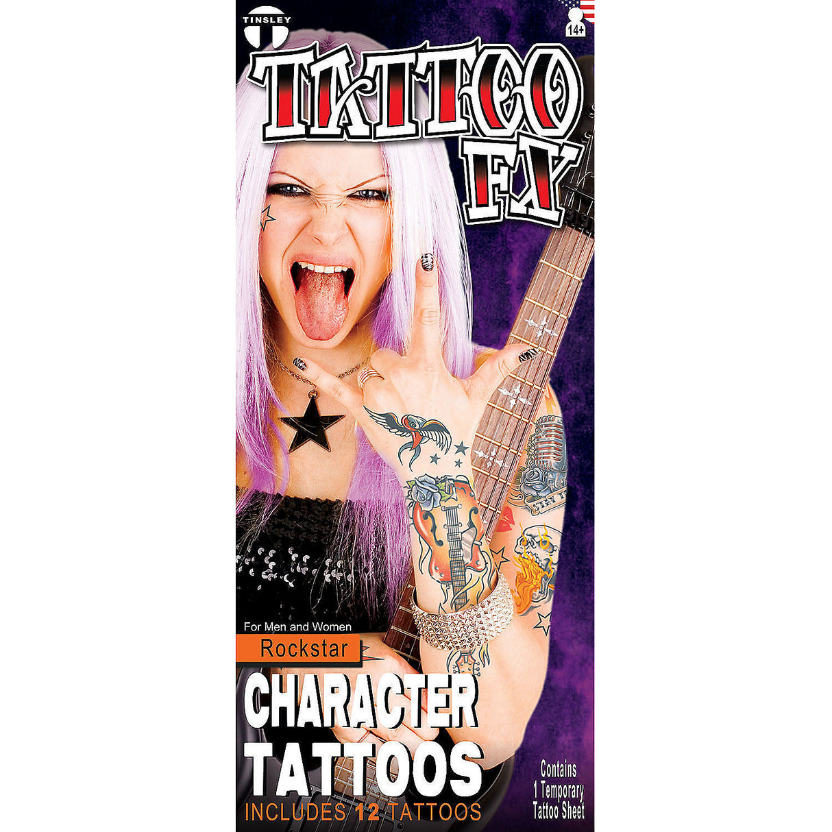 Tinsley Transfers Rock Star Temporary Tattoos for Halloween Costume Parties and Creative Body Art