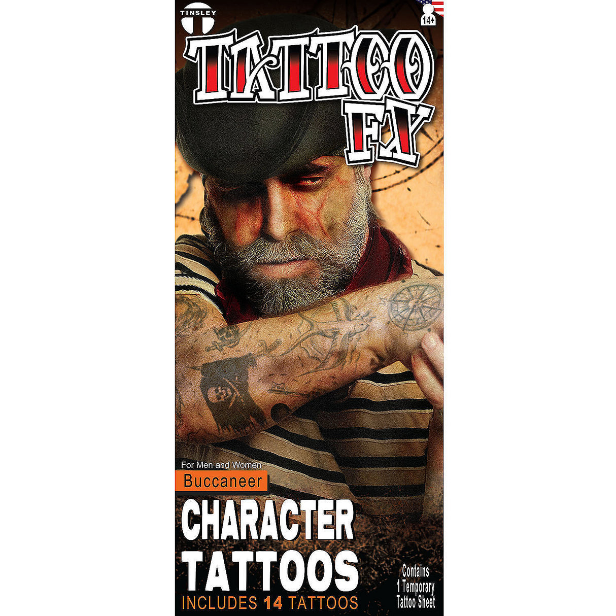 Buccaneer Pirate Temporary Tattoos for Halloween Costume Party and Fun Dress Up Events