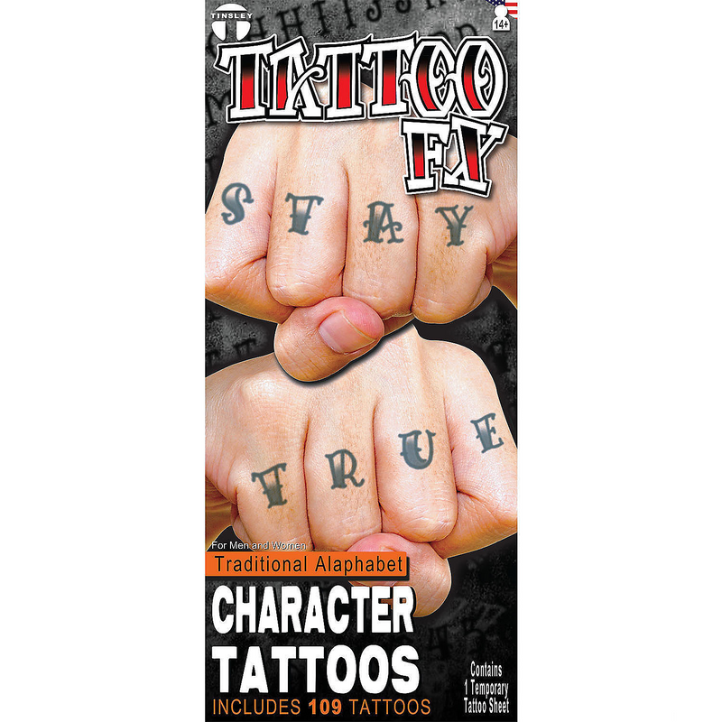 Tinsley Transfers Alphabet Temporary Tattoos for Halloween Costumes and Creative Body Art